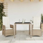 vidaXL Set bistro de grădină, 3 piese, cu perne, bej, poliratan vidaXL Set bistro de grădină, 3 piese, cu perne, bej, poliratan
