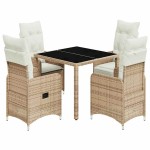 vidaXL Set bistro de grădină, 5 piese, cu perne, bej, poliratan vidaXL Set bistro de grădină, 5 piese, cu perne, bej, poliratan