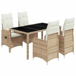 vidaXL Set bistro de grădină, 5 piese, cu perne, bej, poliratan vidaXL Set bistro de grădină, 5 piese, cu perne, bej, poliratan