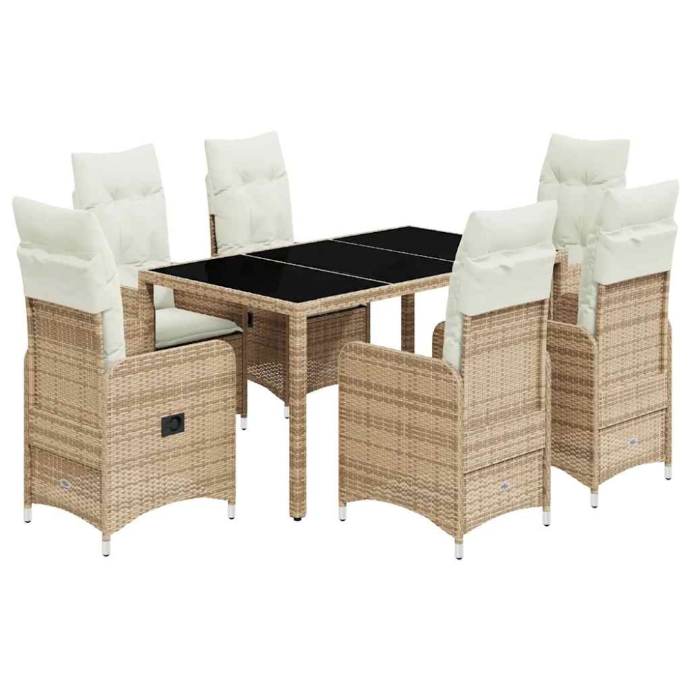 vidaXL Set bistro de grădină, 7 piese, cu perne, bej, poliratan