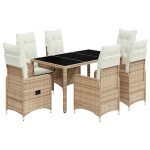 vidaXL Set bistro de grădină, 7 piese, cu perne, bej, poliratan vidaXL Set bistro de grădină, 7 piese, cu perne, bej, poliratan