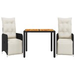 vidaXL Set bistro de grădină cu perne, 3 piese, negru, poliratan vidaXL Set bistro de grădină cu perne, 3 piese, negru, poliratan