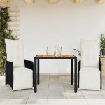 vidaXL Set bistro de grădină cu perne, 3 piese, negru, poliratan vidaXL Set bistro de grădină cu perne, 3 piese, negru, poliratan