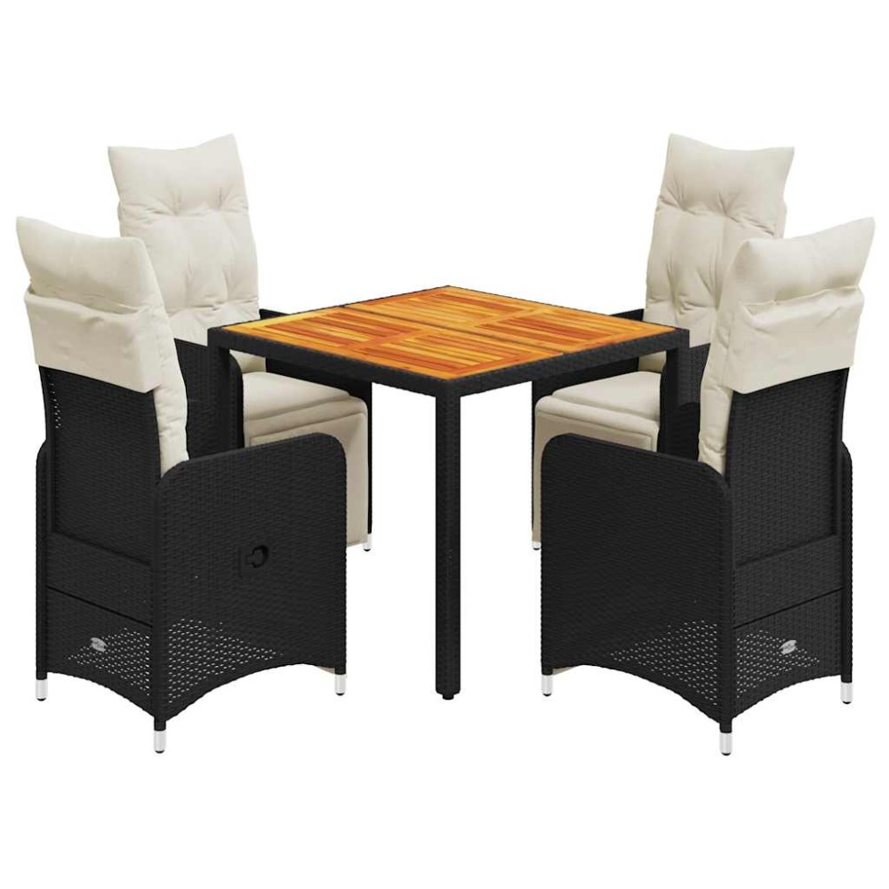vidaXL Set bistro de grădină cu perne, 5 piese, negru, poliratan