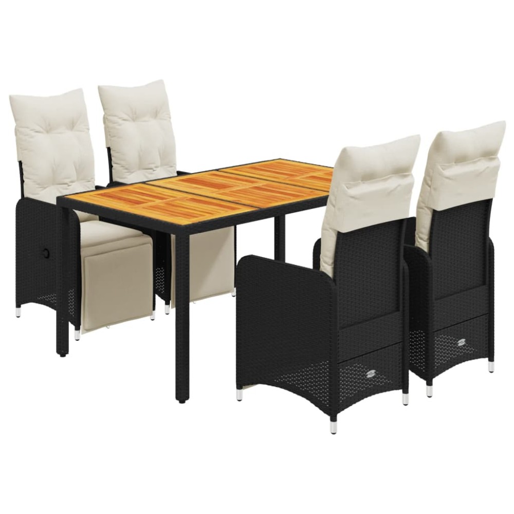 vidaXL Set bistro de grădină cu perne, 5 piese, negru, poliratan