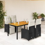 vidaXL Set bistro de grădină cu perne, 5 piese, negru, poliratan vidaXL Set bistro de grădină cu perne, 5 piese, negru, poliratan