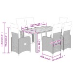 vidaXL Set bistro de grădină, 7 piese, cu perne, negru, poliratan