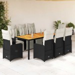 vidaXL Set bistro de grădină, 9 piese, cu perne, negru, poliratan vidaXL Set bistro de grădină, 9 piese, cu perne, negru, poliratan