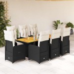 vidaXL Set bistro de grădină, 9 piese, cu perne, negru, poliratan vidaXL Set bistro de grădină, 9 piese, cu perne, negru, poliratan