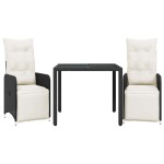 vidaXL Set bistro de grădină cu perne, 3 piese, negru, poliratan vidaXL Set bistro de grădină cu perne, 3 piese, negru, poliratan