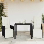 vidaXL Set bistro de grădină cu perne, 3 piese, negru, poliratan vidaXL Set bistro de grădină cu perne, 3 piese, negru, poliratan