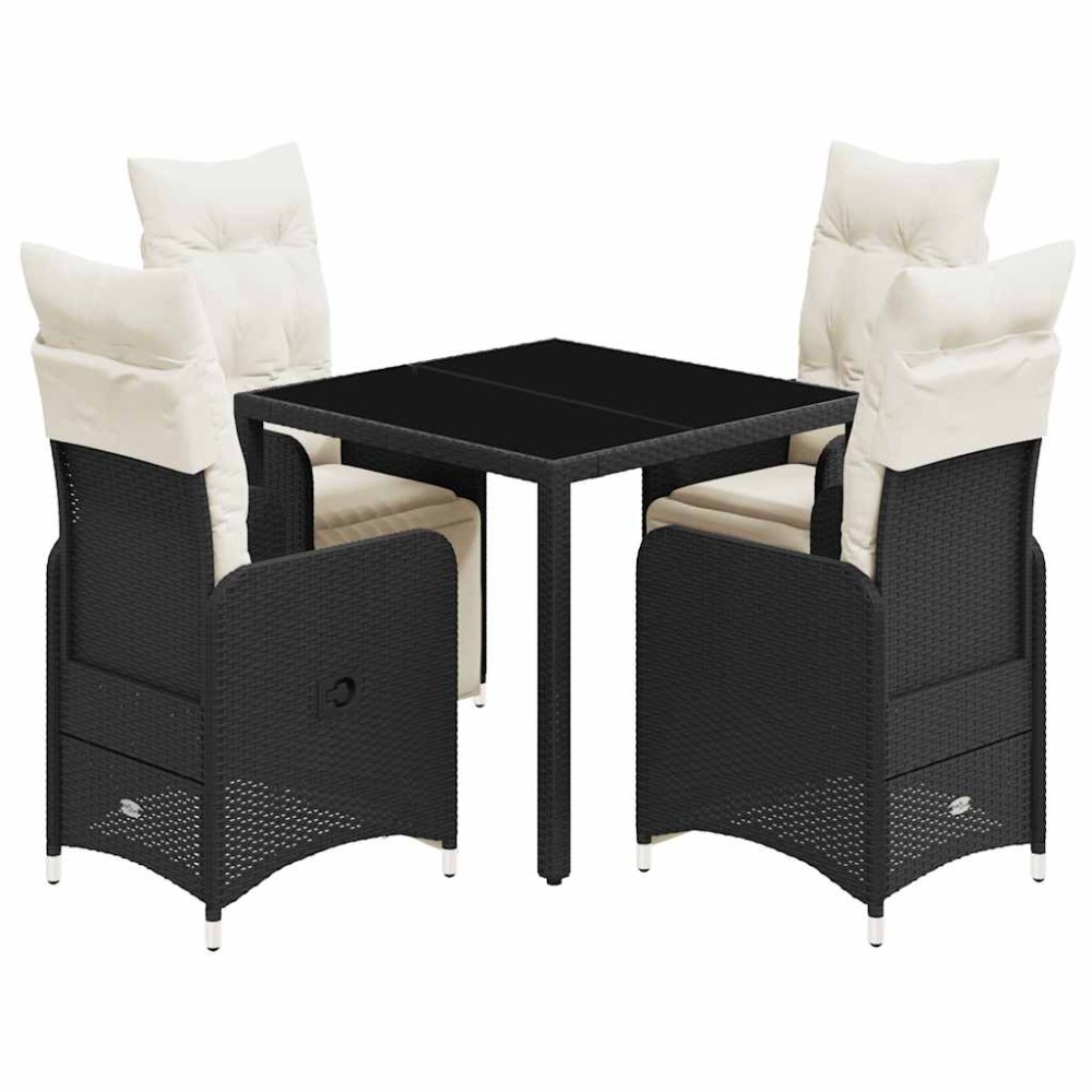 vidaXL Set bistro de grădină cu perne, 5 piese, negru, poliratan