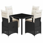 vidaXL Set bistro de grădină cu perne, 5 piese, negru, poliratan vidaXL Set bistro de grădină cu perne, 5 piese, negru, poliratan
