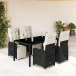 vidaXL Set bistro de grădină cu perne, 5 piese, negru, poliratan vidaXL Set bistro de grădină cu perne, 5 piese, negru, poliratan