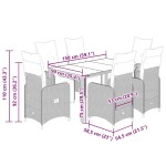 vidaXL Set bistro de grădină, 7 piese, cu perne, negru, poliratan