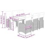 vidaXL Set bistro de grădină, 7 piese, cu perne, negru, poliratan