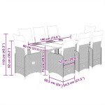 vidaXL Set bistro de grădină, 7 piese, cu perne, negru, poliratan