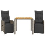 vidaXL Set bistro de grădină cu perne, 3 piese, gri, poliratan vidaXL Set bistro de grădină cu perne, 3 piese, gri, poliratan