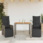 vidaXL Set bistro de grădină cu perne, 3 piese, gri, poliratan vidaXL Set bistro de grădină cu perne, 3 piese, gri, poliratan