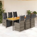 vidaXL Set bistro de grădină cu perne, 7 piese, gri, poliratan vidaXL Set bistro de grădină cu perne, 7 piese, gri, poliratan