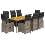 vidaXL Set bistro de grădină cu perne, 9 piese, gri, poliratan vidaXL Set bistro de grădină cu perne, 9 piese, gri, poliratan