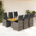 vidaXL Set bistro de grădină cu perne, 7 piese, gri, poliratan vidaXL Set bistro de grădină cu perne, 7 piese, gri, poliratan