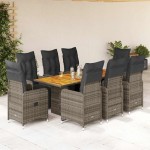vidaXL Set bistro de grădină cu perne, 9 piese, gri, poliratan vidaXL Set bistro de grădină cu perne, 9 piese, gri, poliratan