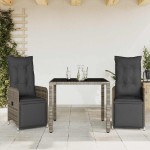 vidaXL Set bistro de grădină cu perne, 3 piese, gri, poliratan vidaXL Set bistro de grădină cu perne, 3 piese, gri, poliratan