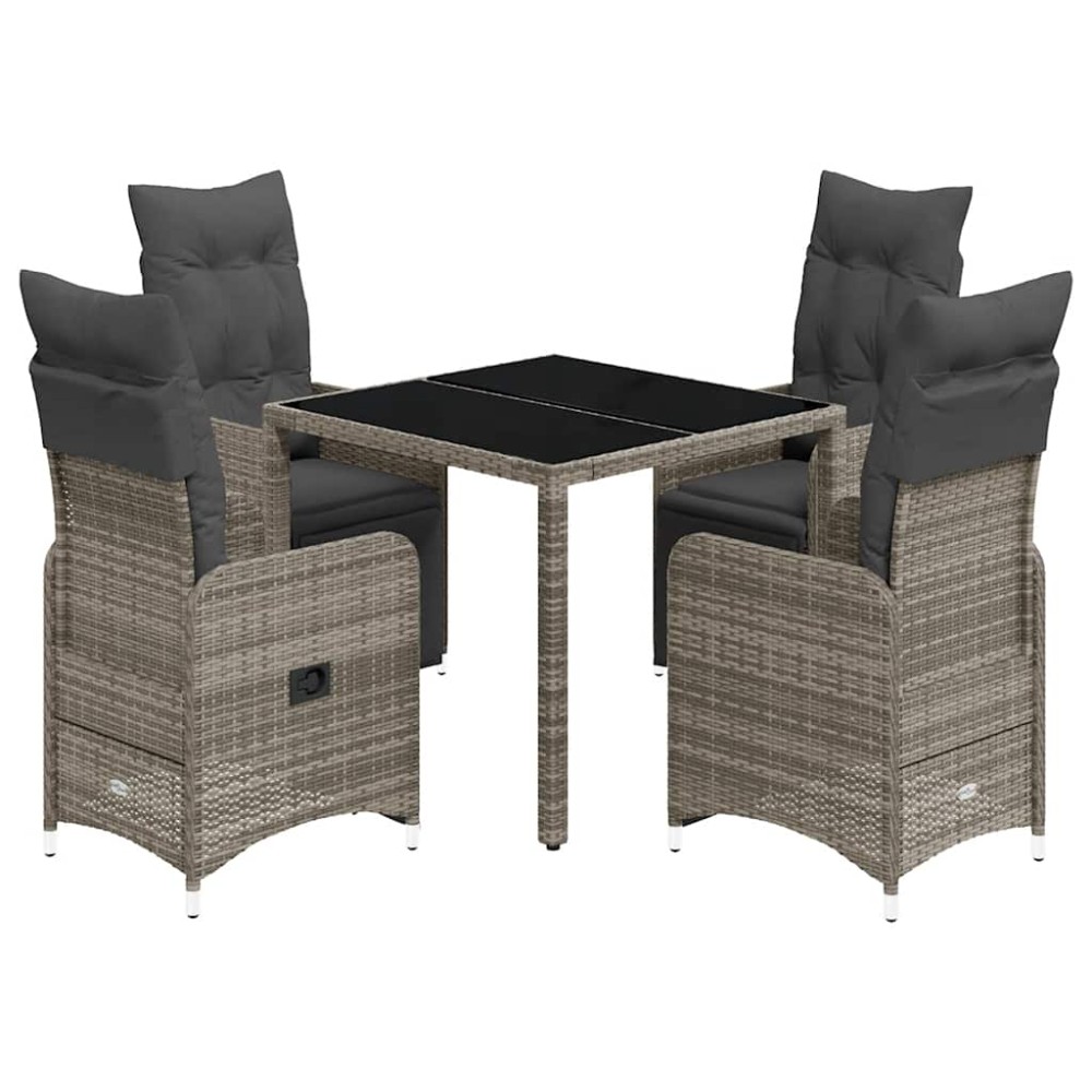 vidaXL Set bistro de grădină cu perne, 5 piese, gri, poliratan