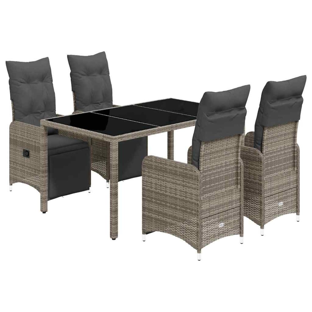 vidaXL Set bistro de grădină cu perne, 5 piese, gri, poliratan