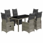 vidaXL Set bistro de grădină cu perne, 7 piese, gri, poliratan vidaXL Set bistro de grădină cu perne, 7 piese, gri, poliratan