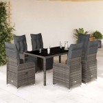vidaXL Set bistro de grădină cu perne, 7 piese, gri, poliratan vidaXL Set bistro de grădină cu perne, 7 piese, gri, poliratan
