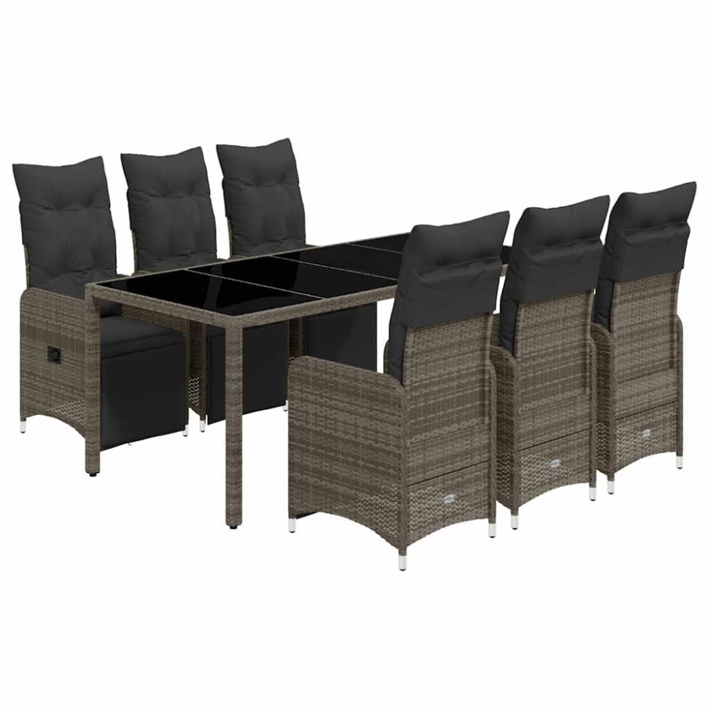 vidaXL Set bistro de grădină cu perne, 7 piese, gri, poliratan
