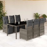 vidaXL Set bistro de grădină cu perne, 7 piese, gri, poliratan vidaXL Set bistro de grădină cu perne, 7 piese, gri, poliratan
