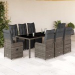 vidaXL Set bistro de grădină cu perne, 9 piese, gri, poliratan vidaXL Set bistro de grădină cu perne, 9 piese, gri, poliratan