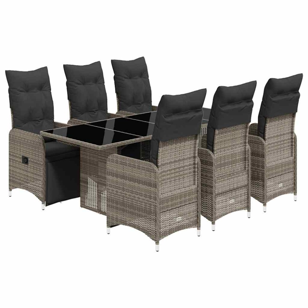 vidaXL Set bistro de grădină cu perne, 7 piese, gri, poliratan