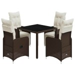vidaXL Set bistro de grădină, 5 piese, cu perne, maro, poliratan vidaXL Set bistro de grădină, 5 piese, cu perne, maro, poliratan
