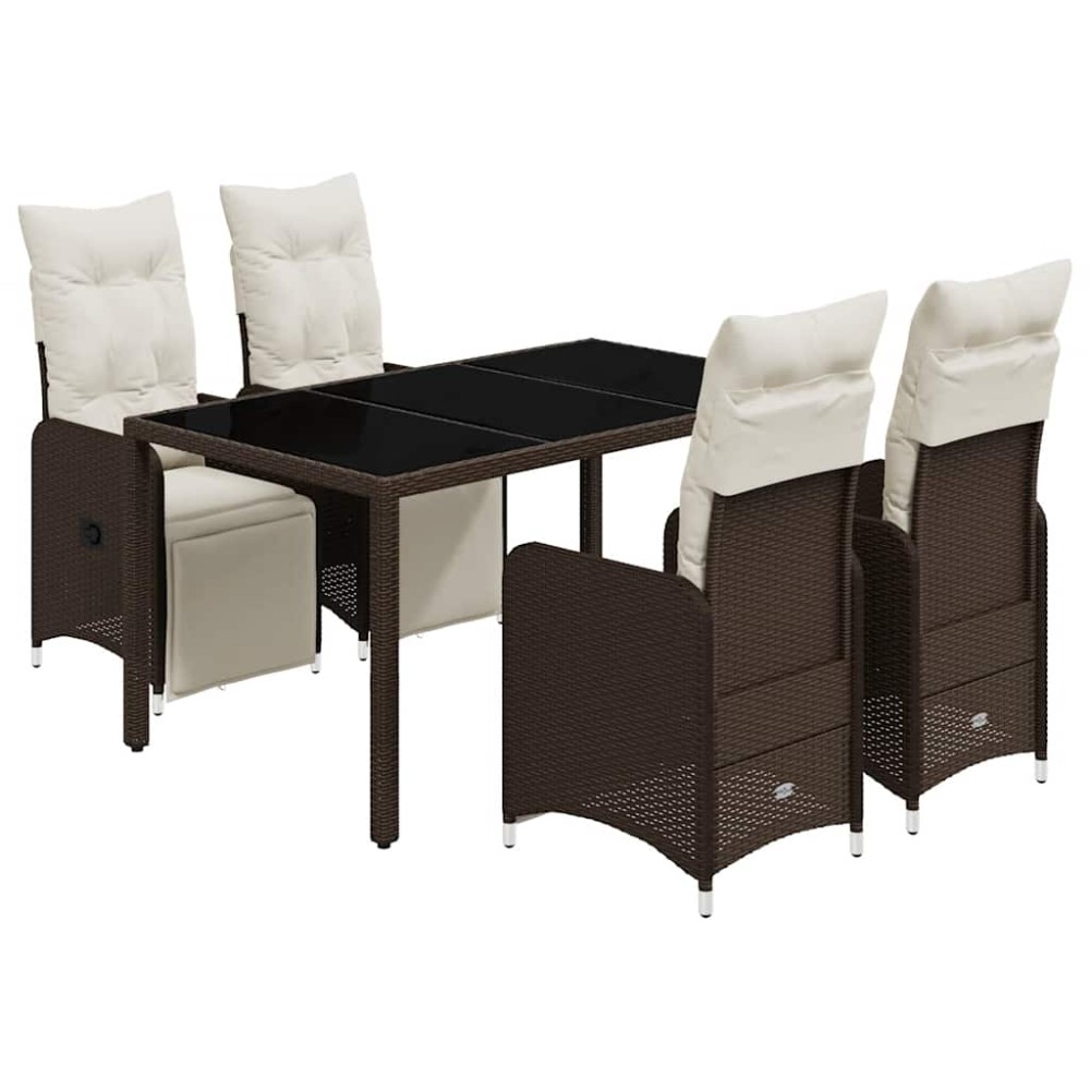 vidaXL Set bistro de grădină, 5 piese, cu perne, maro, poliratan