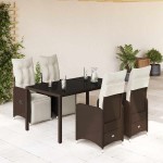 vidaXL Set bistro de grădină, 5 piese, cu perne, maro, poliratan vidaXL Set bistro de grădină, 5 piese, cu perne, maro, poliratan