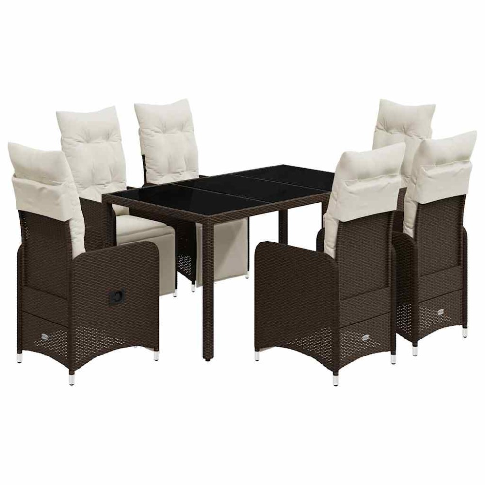 vidaXL Set bistro de grădină cu perne, 7 piese, maro, poliratan