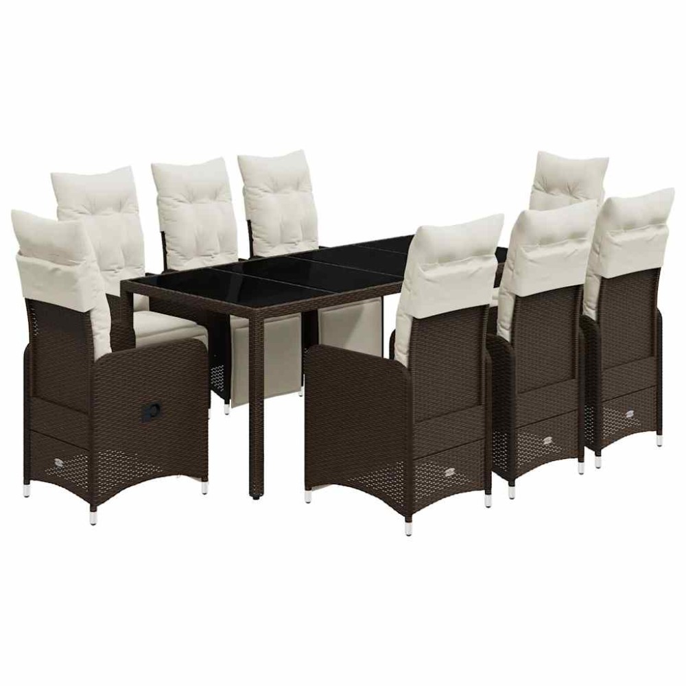 vidaXL Set bistro de grădină cu perne, 9 piese, maro, poliratan
