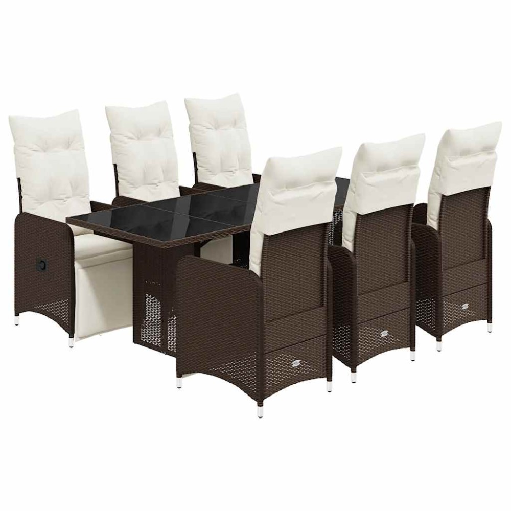 vidaXL Set bistro de grădină cu perne, 7 piese, maro, poliratan