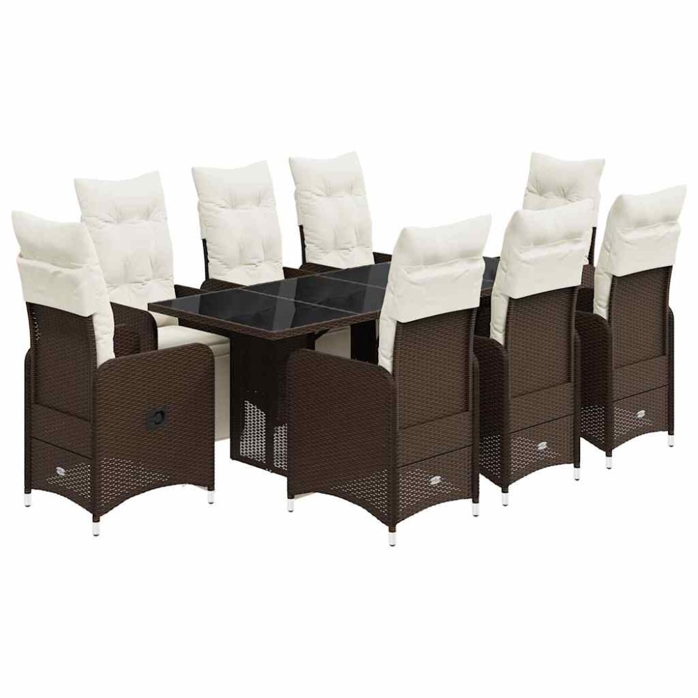 vidaXL Set bistro de grădină cu perne, 9 piese, maro, poliratan
