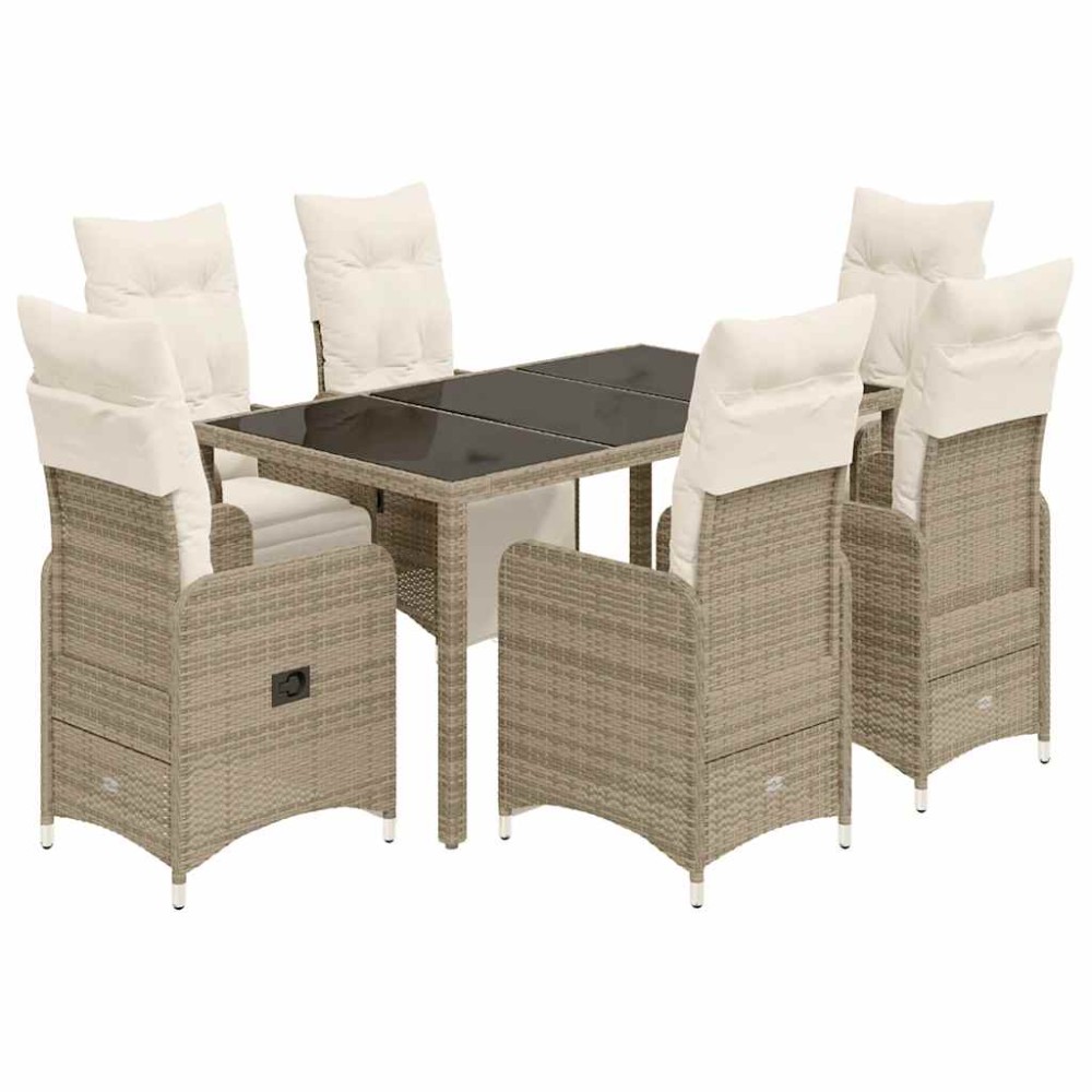 vidaXL Set bistro de grădină cu perne, 7 piese, maro, poliratan