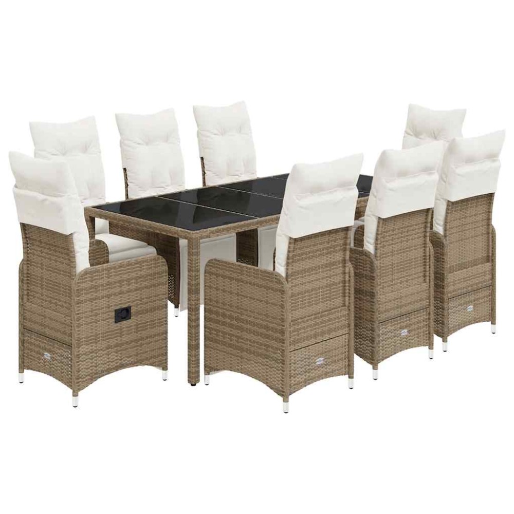 vidaXL Set bistro de grădină cu perne, 9 piese, maro, poliratan