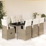 vidaXL Set bistro de grădină cu perne, 9 piese, maro, poliratan vidaXL Set bistro de grădină cu perne, 9 piese, maro, poliratan
