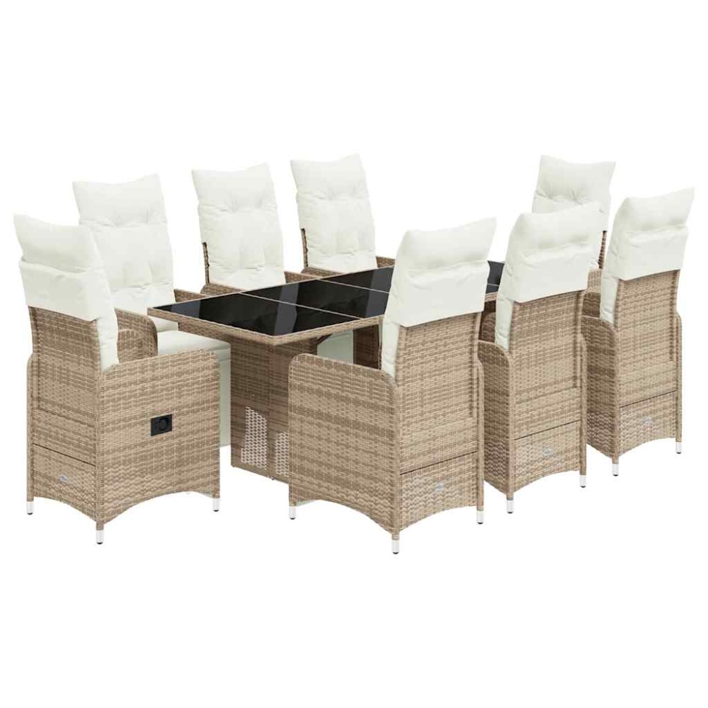 vidaXL Set bistro de grădină cu perne, 9 piese, maro, poliratan