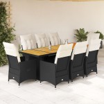 vidaXL Set bistro de grădină, 9 piese, cu perne, negru, poliratan vidaXL Set bistro de grădină, 9 piese, cu perne, negru, poliratan