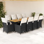 vidaXL Set bistro de grădină, 11 piese, cu perne, negru, poliratan vidaXL Set bistro de grădină, 11 piese, cu perne, negru, poliratan