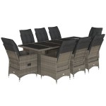 vidaXL Set bistro de grădină cu perne, 9 piese, gri, poliratan vidaXL Set bistro de grădină cu perne, 9 piese, gri, poliratan